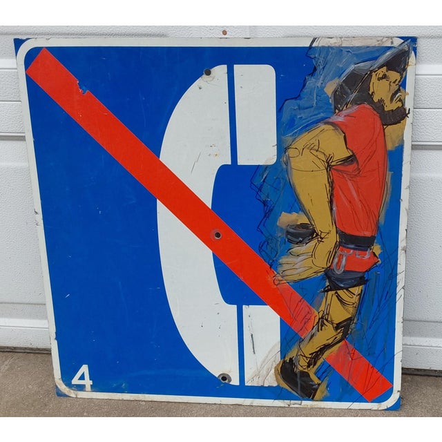 1980s Vintage Urban Art, Industrial Original Painting of Lineman, Advertising, Telephone Sign For Sale - Image 5 of 7