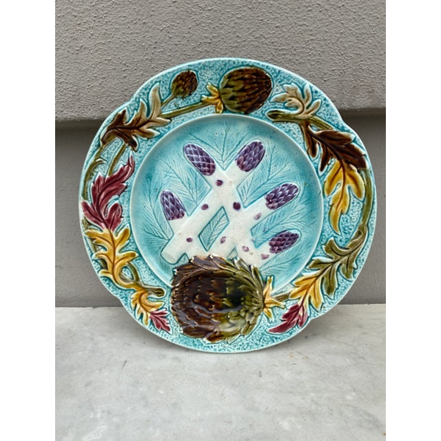 French Majolica Asparagus Plate Orchies, Circa 1890 For Sale In Austin - Image 6 of 6