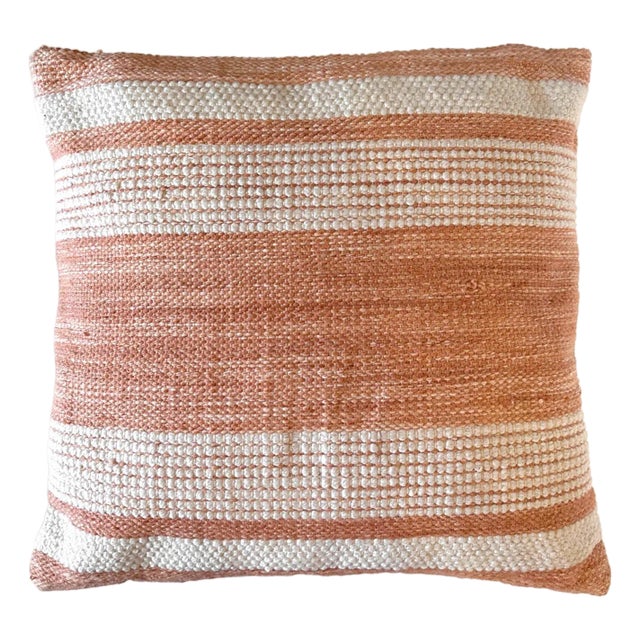Boho Modern Terra Cotta & White Striped Outdoor Pillow For Sale