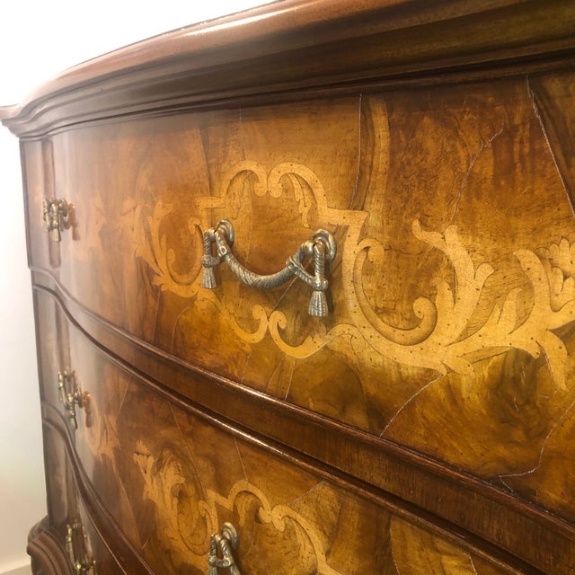1990s Italian 3 Drawer Shaped Walnut Chest of Drawers For Sale - Image 11 of 13