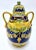 Vintage hand-painted ceramic Daruta style Italian lemon and acanthus leaf lidded canister with handles. Depicts garlands...
