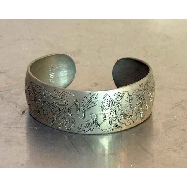 Leonard Leonard Pewter Etched Floral Cuff Bracelet For Sale - Image 4 of 5