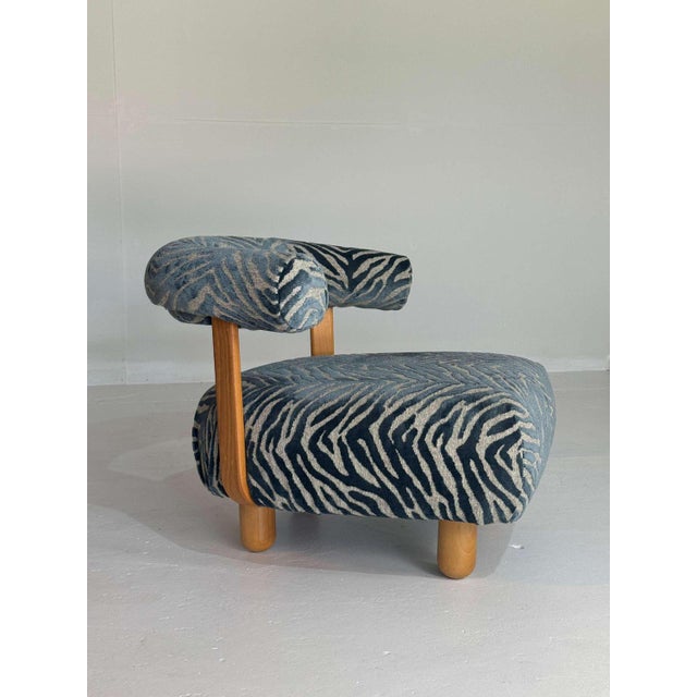 Wood Large Pine Chair in Royal Blue Fabric For Sale - Image 7 of 9