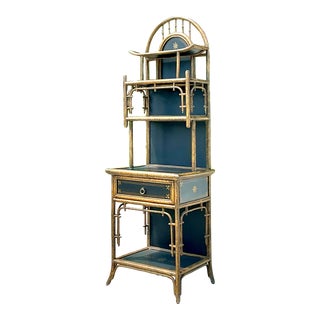 Vintage Boho Burnt Bamboo Etagere For Sale