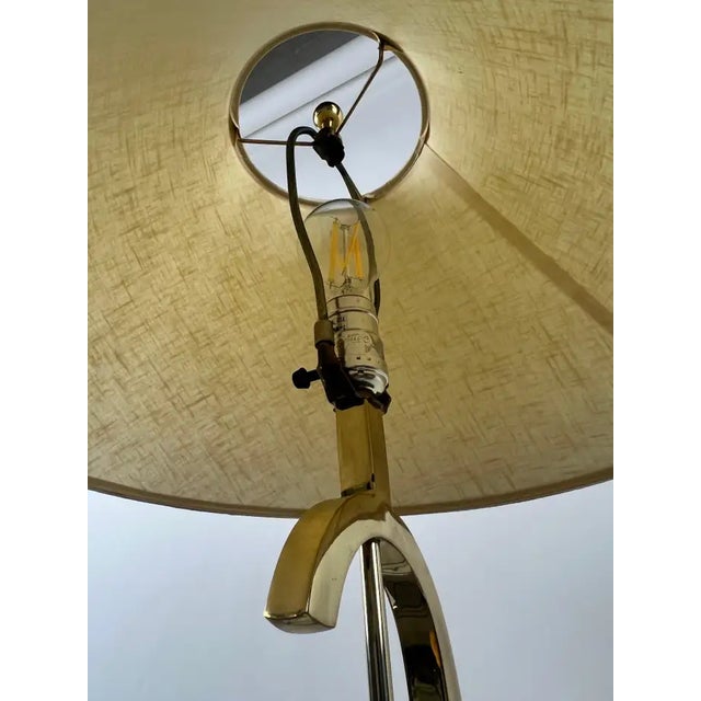 1960s Mid-Century Modern Brass Table Lamp W Marble Base & Original Fabric Shade, Pair For Sale - Image 9 of 16