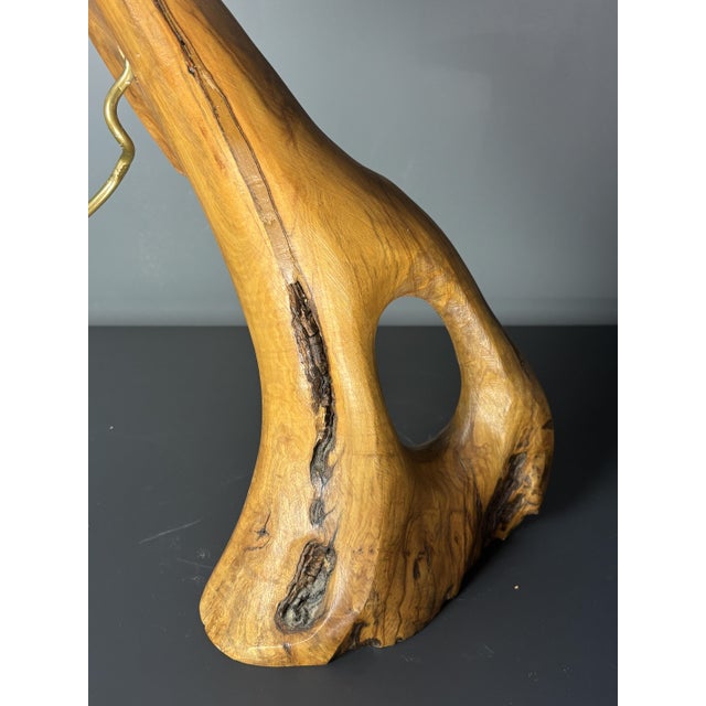 Mid-Century Brutalist French Olive Wood Table Lamp, 1950s For Sale - Image 9 of 13