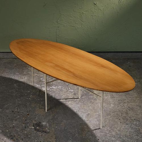 Mid-Century Modern Oval Coffee Table in White Lacquered Forged Steel and Ash Top, Germany For Sale - Image 3 of 10