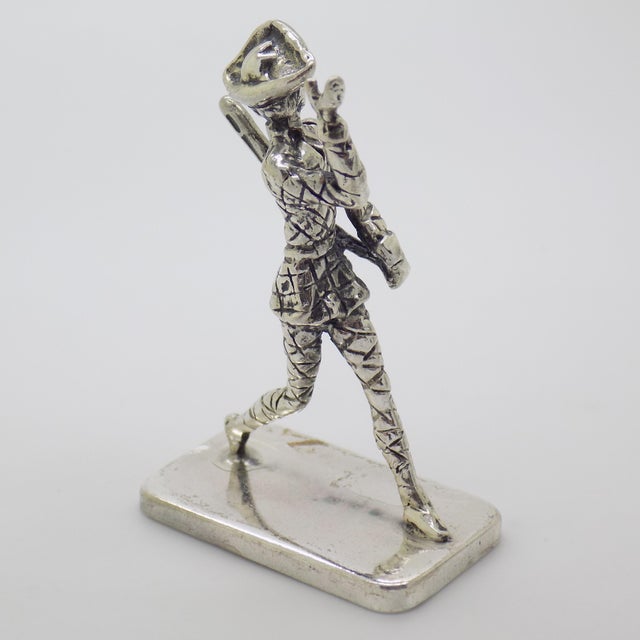 Metal Vintage Italian Handmade Genuine Silver Harlequin Carnival Character Commedia Dell'Arte Figurine For Sale - Image 7 of 10
