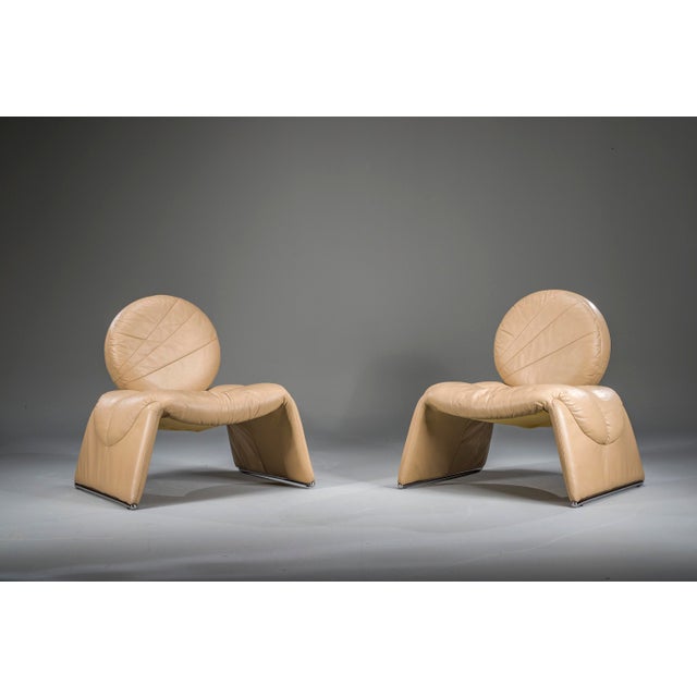 Saporiti Italia Calipso C35 Lounge Chairs in Leather attributed to Saporiti, Italy, 1980s, Set of 2 For Sale - Image 4 of 15