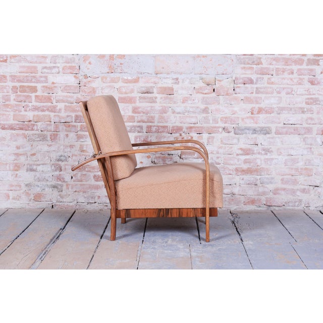 Beige Art Deco High Gloss Reclining Armchair in Walnut, Czech, 1920s For Sale - Image 8 of 15