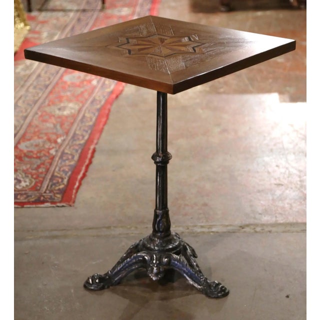Late 19th Century 19th Century Napoleon III Polished Iron Bistrot Table With Oak Parquet Top For Sale - Image 5 of 8