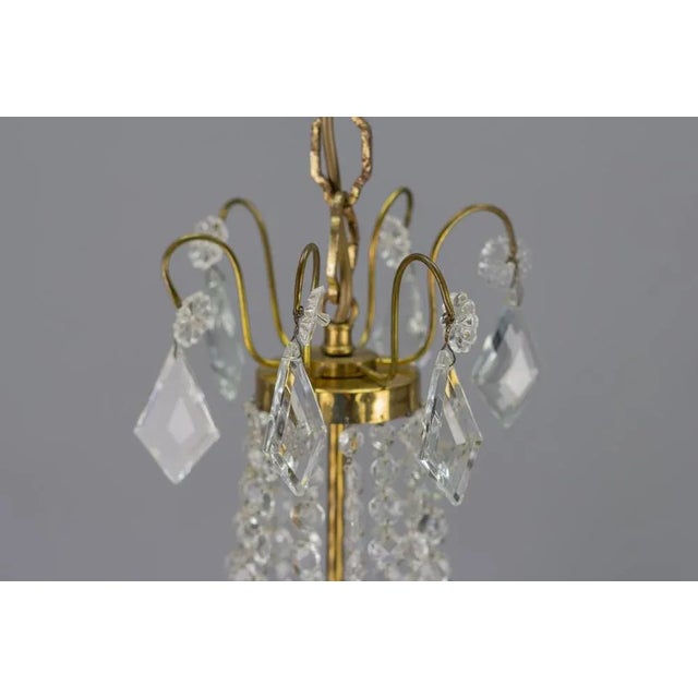 Gold Vintage Brass and Crystal Glass Basket Chandelier For Sale - Image 8 of 15