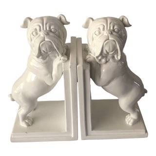 Bulldog White Bookends - a Pair For Sale