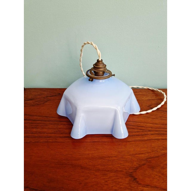Art Deco Pendant Light in Pleated Mauve Opaline Glass, 1920s For Sale - Image 11 of 13