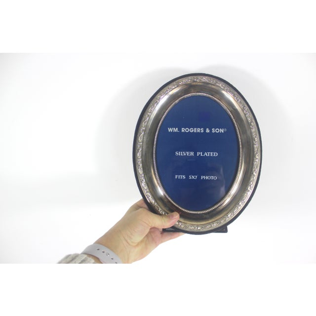 English Vintage 5”x7” Silver Plated Picture Oval Photo Frame With Black Velvet Back, Table Top Photograph Frame, Old Patina Ornate Detail For Sale - Image 3 of 6