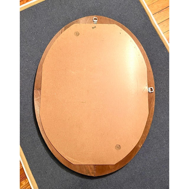 Hollywood Regency Oval Wall Mirror With Brass Accents For Sale - Image 10 of 12