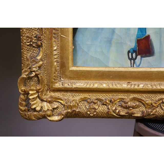 Late 20th Century Girl With Racket & Shuttlecock Oil Painting After Jean Baptiste Siméon Chardin For Sale - Image 11 of 11