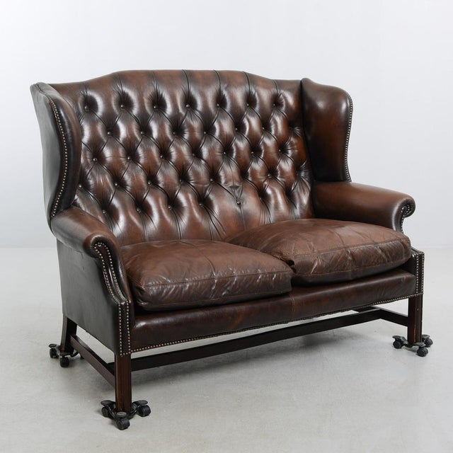 Vintage English-Style Leather Sofa, 1940s For Sale - Image 14 of 14