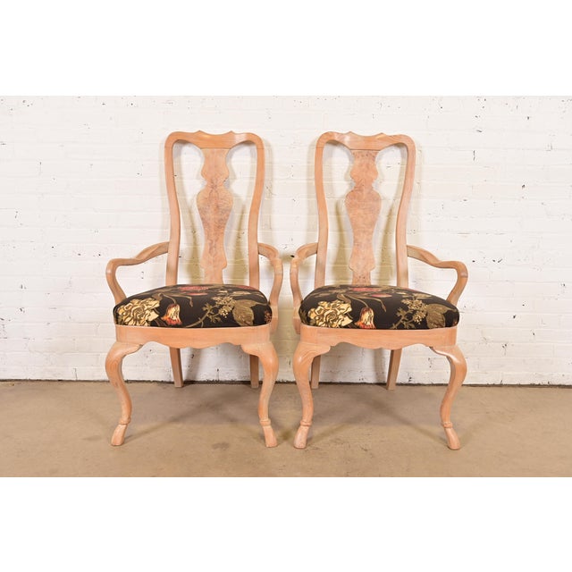 Drexel Heritage Queen Anne Carved Oak and Burl Wood Armchairs, Pair For Sale - Image 13 of 13