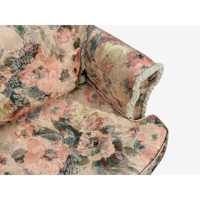 Traditional, Rolled Arm Lounge Chair, Floral Fabric, Wood, Usa, 1980s For Sale In New York - Image 6 of 11