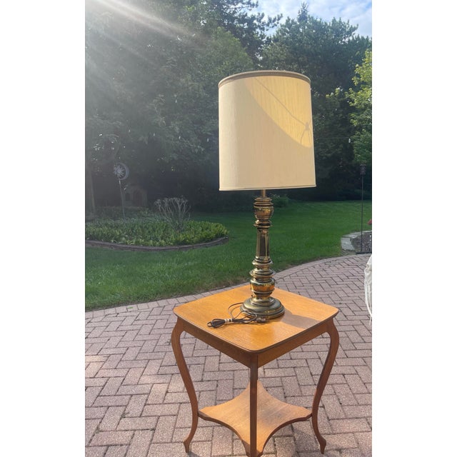 Vintage Large Brass Stiffel Table Lamp With Shade For Sale In Chicago - Image 6 of 12