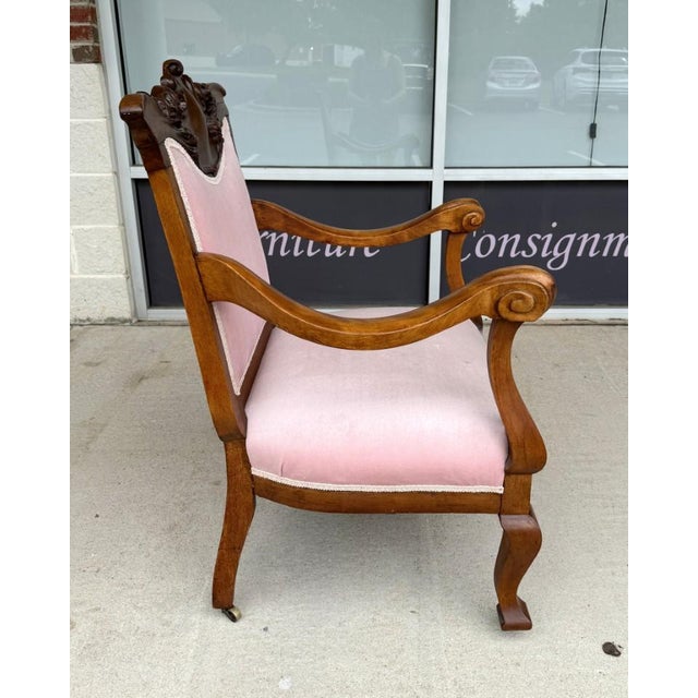 Wood Early 20th Century Victorian Pink Upholstered Chairs With Upholstered Back For Sale - Image 7 of 12