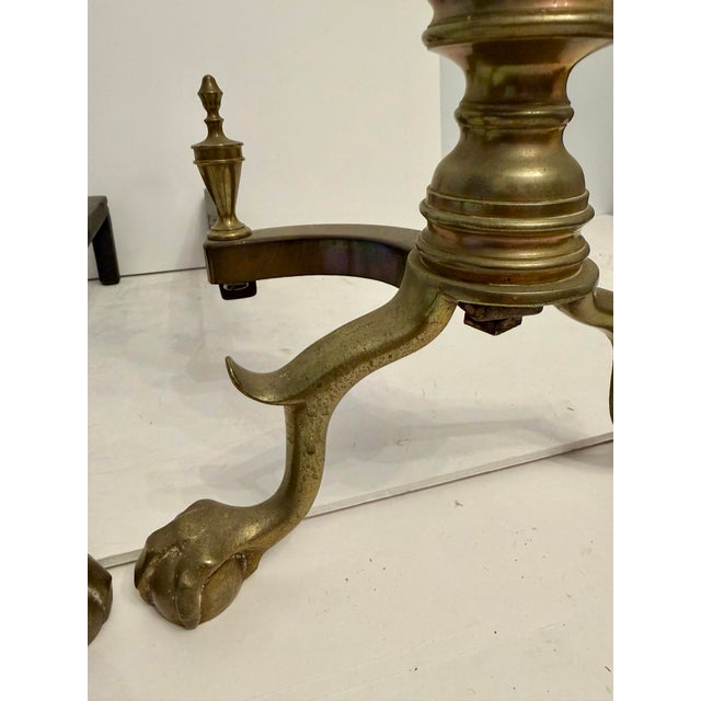 Pair Federal Beehive Ball Claw Brass Andirons For Sale In New York - Image 6 of 10