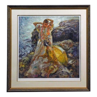 Royo "Cala en Mallorca" Spain, Hand Signed & Numbered Art, Ocean Flower #70/225 For Sale