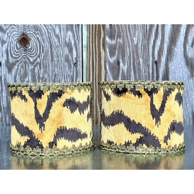 Late 20th Century Vintage Boho Custom Scalamandre Half Lamp Shades - a Pair For Sale - Image 5 of 5