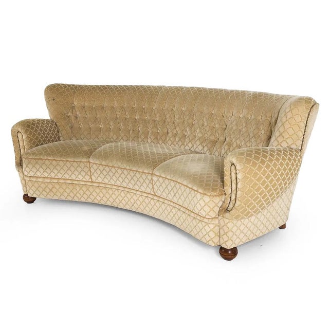 1950s Art Deco Danish Curved Banana Sofa W Textured Mohair Type Upholstery For Sale - Image 16 of 18