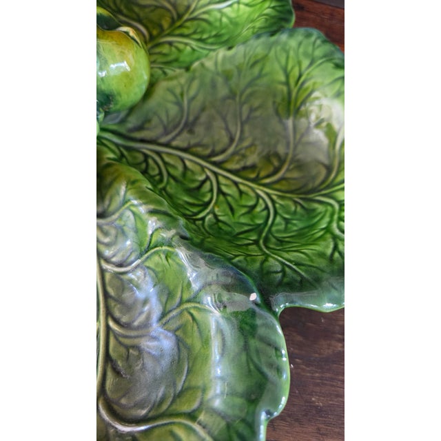 1960s Inarco E2603 Green Majolica-Style Fruit and Leaf Divided Serving Platter For Sale - Image 11 of 16