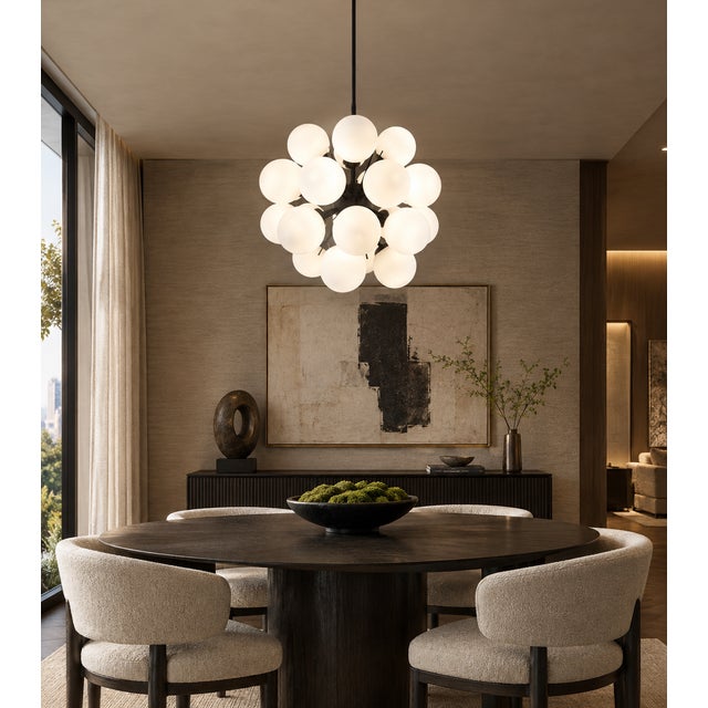 Glass 21st Century Ventiquattro Black Powder Coat Glossy White Murano Sputnik Chandelier by Fabio LTD For Sale - Image 7 of 7