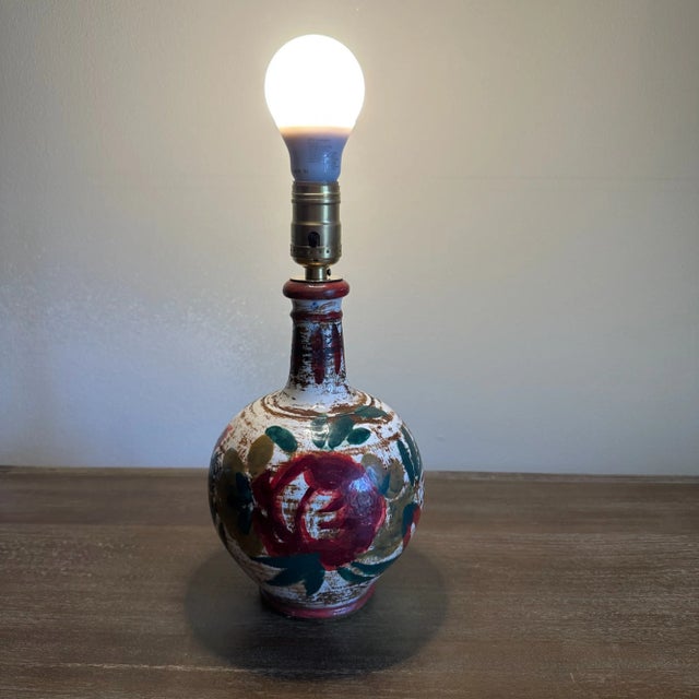 Vintage Small Ceramic Hand Painted Rose Floral Lamp For Sale - Image 9 of 9