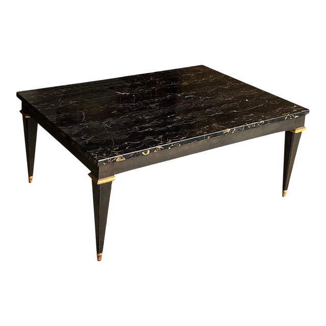 Neo-Classical Style Ebonized & Gilt Marble Top Coffee Table by Baker Furniture For Sale