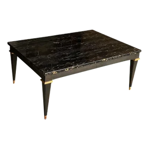 Neo-Classical Style Ebonized & Gilt Marble Top Coffee Table by Baker Furniture