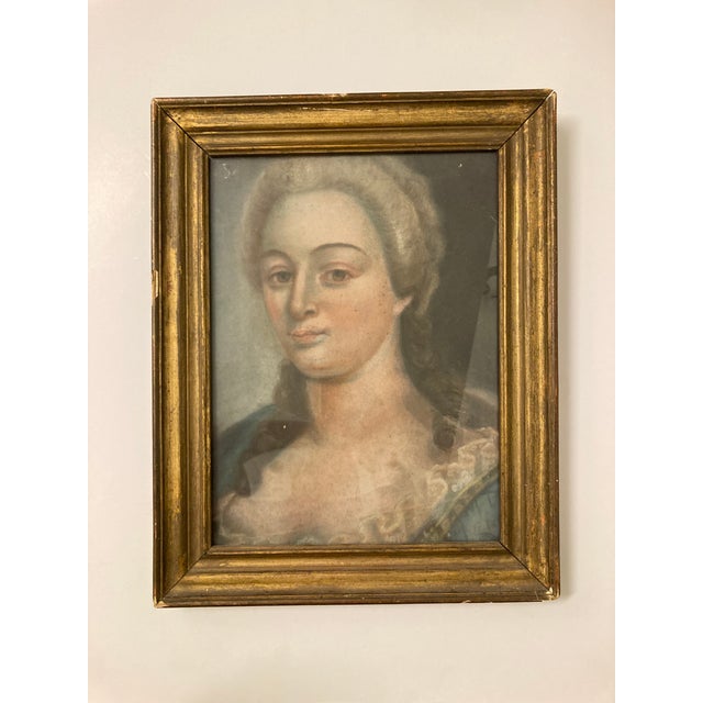 French 18th Century Pastel Portrait Drawing of a Lady. Beautiful details and gorgeous old gilt Frame. Glass is old with...