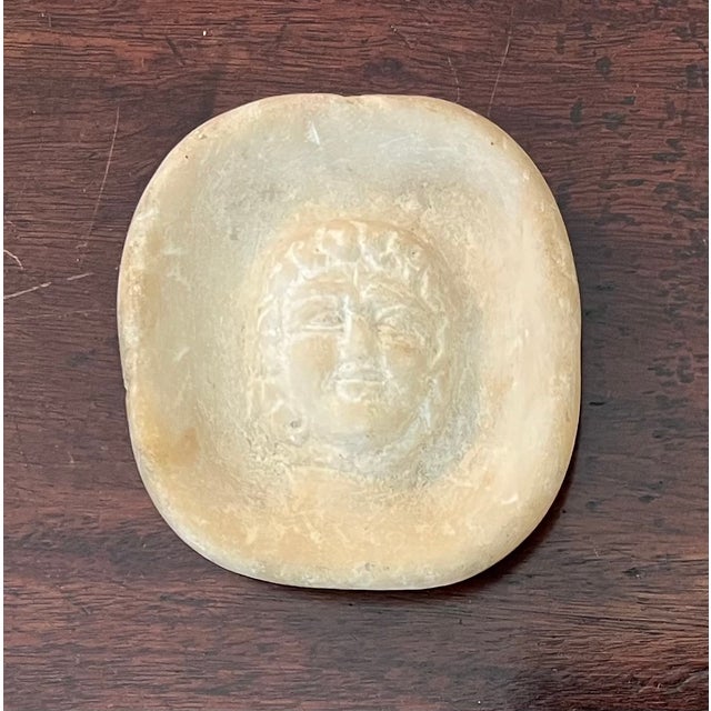 Antique 19th Century Italian Grand Tour Carved White Marble Shallow Vide Poche Dish or Paperweight With Mask Figure For Sale - Image 12 of 16