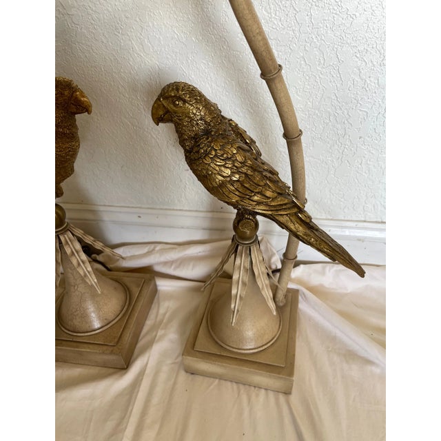 1970s Gold Parrot Palm Tree Tole Table Lamps - a Pair For Sale - Image 5 of 12
