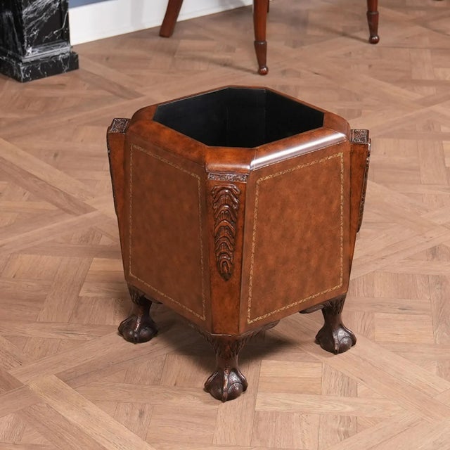 Traditional Vintage Faux Leather Waste Can For Sale - Image 3 of 12