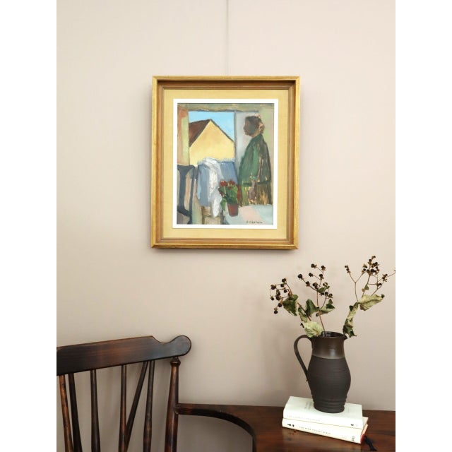 Mid-Century Modern Mid-Century Modern 'Morning at the Window' Swedish Expressive Figurative Interior Oil Painting, Framed For Sale - Image 3 of 12