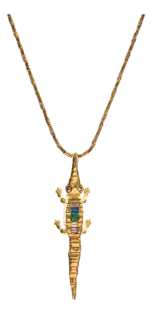 Guardian Crocodile Multicolor Crystal Gold Necklace
