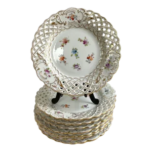 Antique Richard Klemm Meissen Dresden Tea Plates - Set of 8