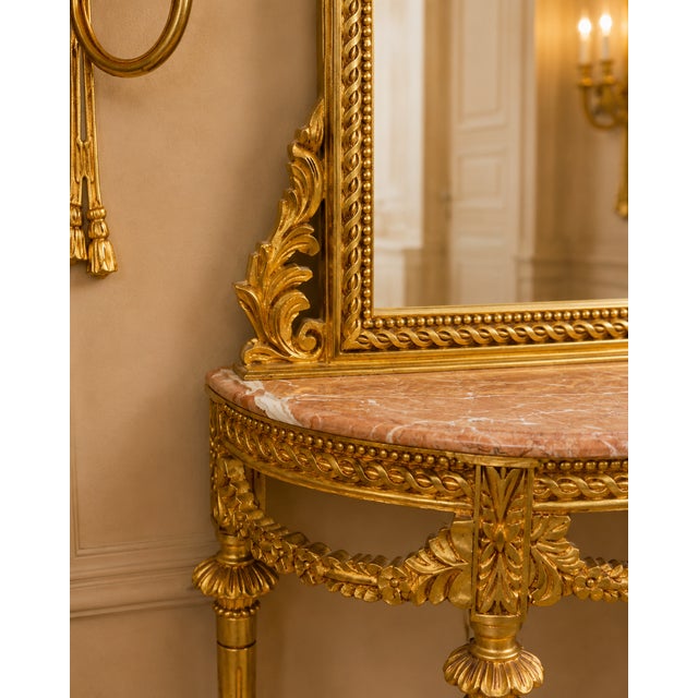 1950s 1950 French Louis XVI Gold Console Mirror Set - 2 Pc For Sale - Image 5 of 11