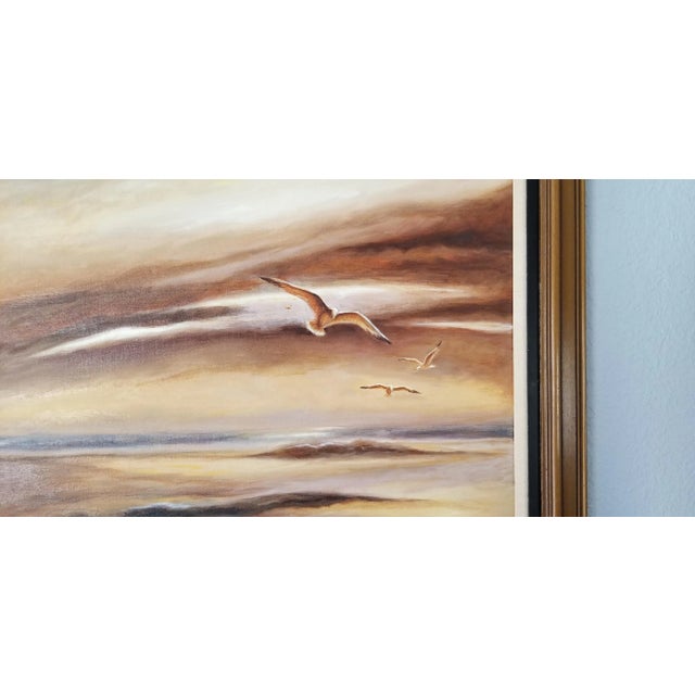 1974 Nancy Sunset Landscape W/ Flying Birds Abstract Painting For Sale - Image 9 of 11