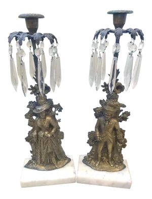 Antique Mid 19th Century Rococo Revival Gilt-Brass Girandole Candlesticks - a Pair