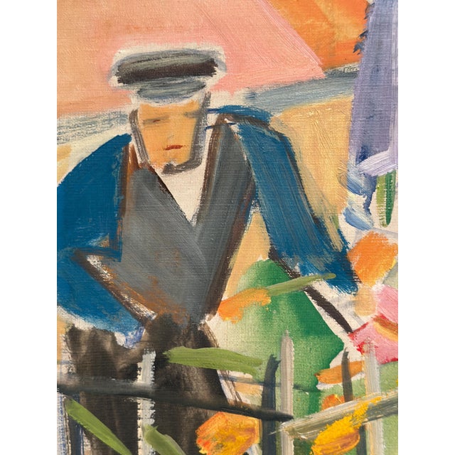 Carl Gunne, Figure by a Fence with Flowers, 1950s, Oil Painting on Canvas, Framed For Sale - Image 10 of 18