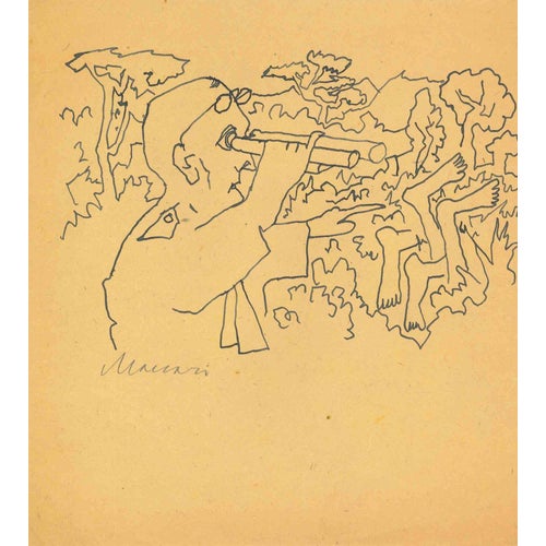 Mino Maccari, The Watcher, 1960s, Ink on Paper For Sale