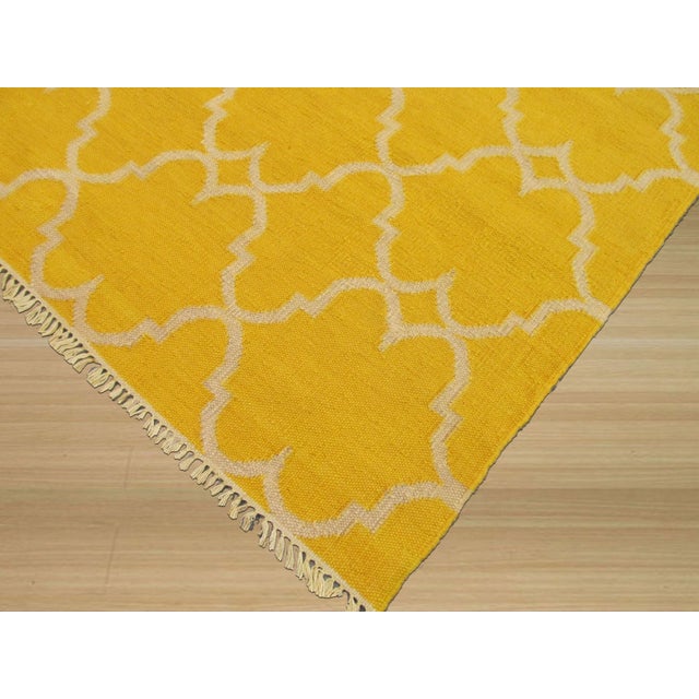 Indian 8x10 Xena Timeless Yellow Geometric Trellis Modern Hand Knotted Wool Carpet Rug For Sale - Image 3 of 7