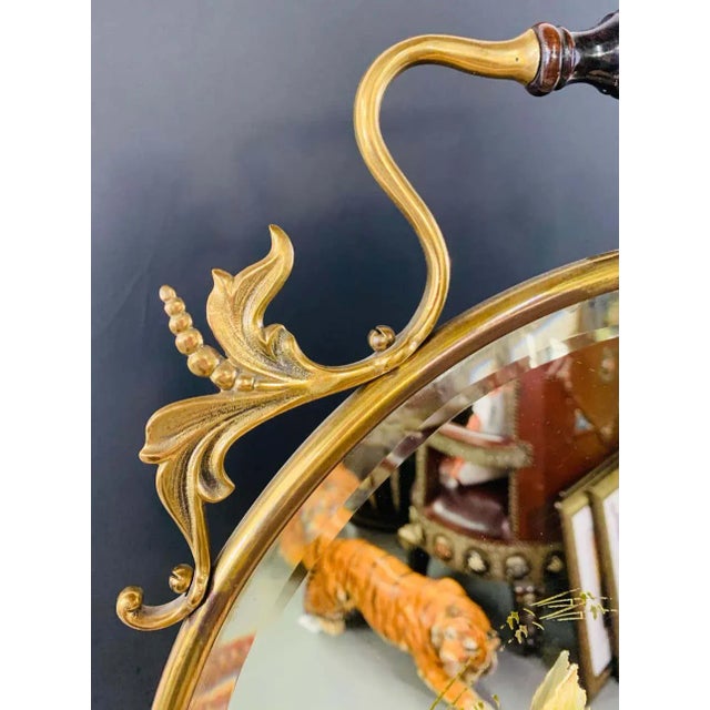 Art Nouveau Art Nouveau Brass Oval Table or Floor Mirror With Floral Etching For Sale - Image 3 of 12