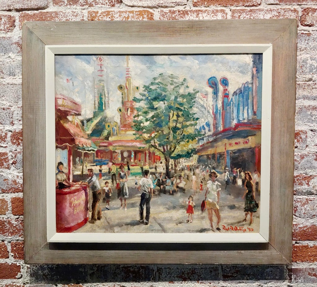 40s 50s バンビ ＆ サンバー ビンテージ 絵画 W.D.P. Paul Ortlip -1950s Palisades Amusement Park in Fort Lee New Jersey